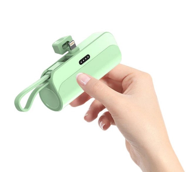 8000Mah Mini Power Bank With Lightning Pin And Type C Cable - Green