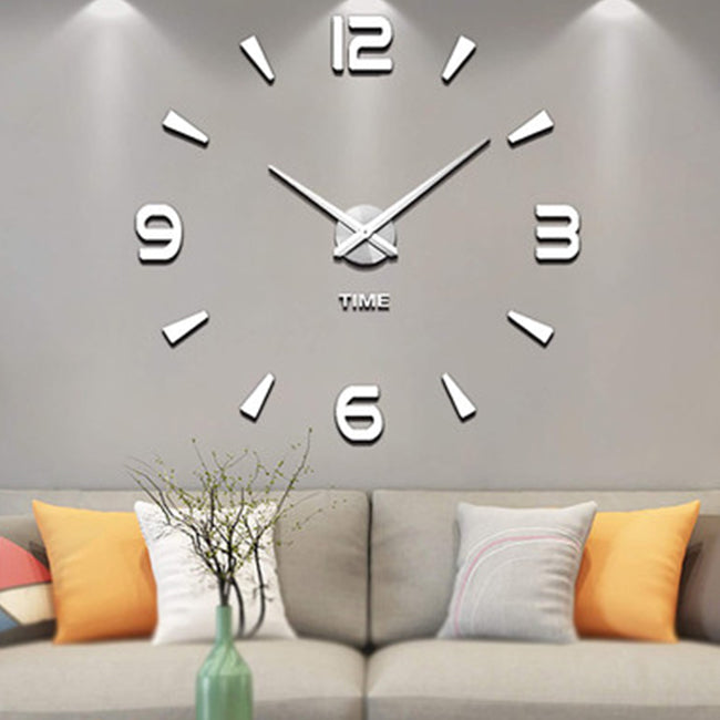 3D DIY Mirror Silver Surface Wall Clock