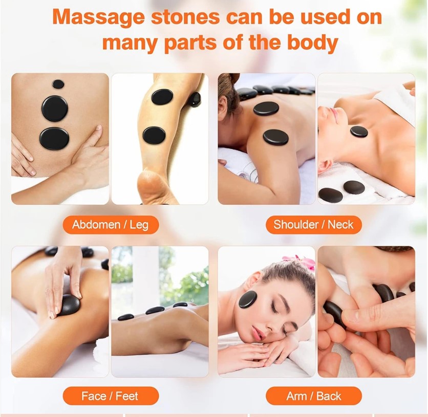 Portable Bianstone Hot Stones Massage Set with Heater Kit - 20 pcs