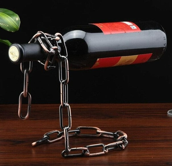 Multifunctional Metal One Bottle Wine Display Racks Stand Holder - Bronze Chain Design