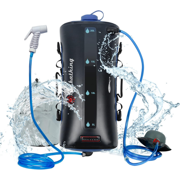 Portable Solar Shower Bag with Pressure Foot Pump and Shower Head