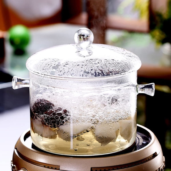 Borosilicate Glass Pot Clear Borosilicate Glass Cooking Pot with Lid 1350ml