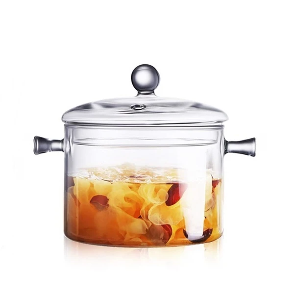 Borosilicate Glass Pot Clear Borosilicate Glass Cooking Pot with Lid 1350ml