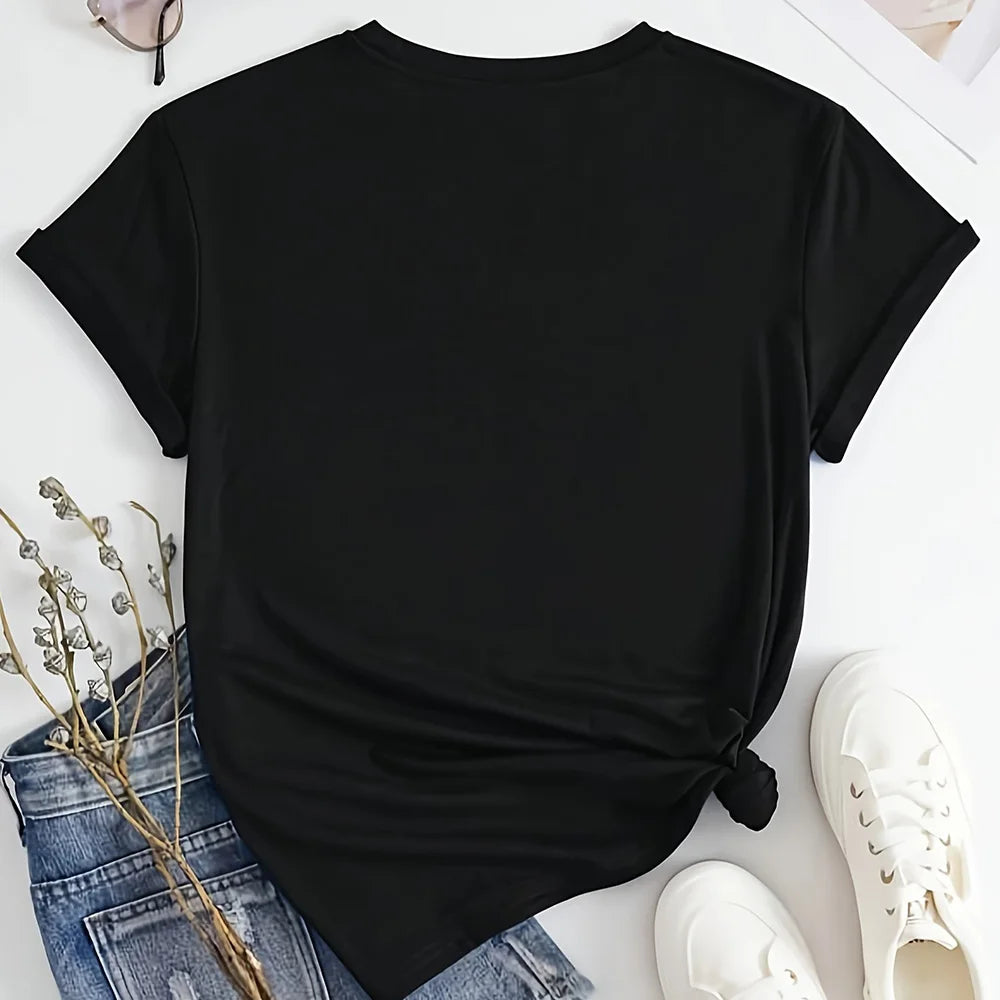 Women's Letter Print Spring And Summer Casual T-shirt Comfortable Round Neck Loose Short sleeved T-shirt Fashion Clothing