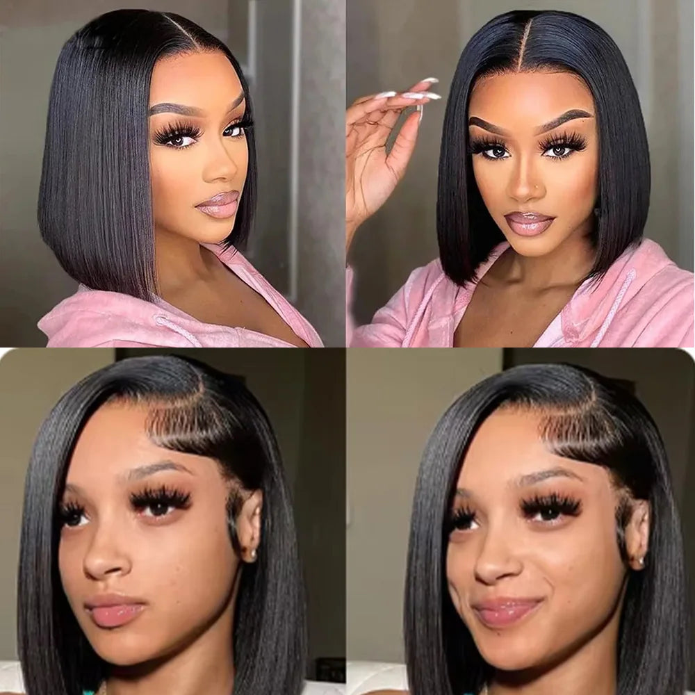 Short Bob Wigs Human Hair Natural Color 13x4 HD Lace Frontal wig  Straight Bob Glueless Wig 4x4  Transparent Lace  Wig For Women