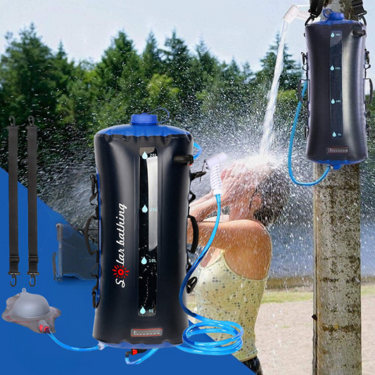 Portable Solar Shower Bag with Pressure Foot Pump and Shower Head