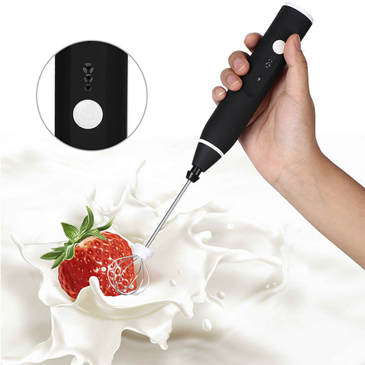 Handheld USB Milk Frother with 3 Speeds 2 Heads